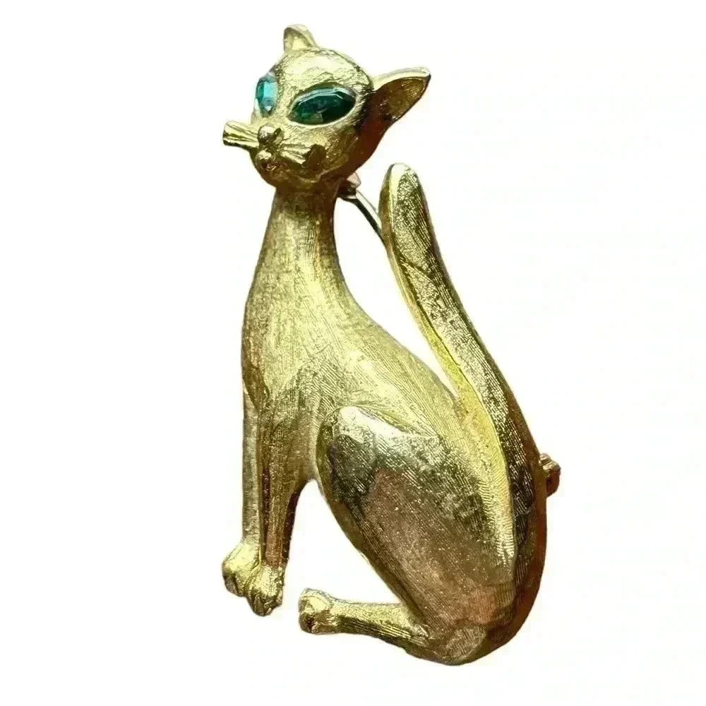 Cat with Green Eyes - Gold Tone 2”